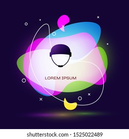 Black Military helmet icon isolated on dark blue background. Army hat symbol of defense and protect. Protective hat. Abstract banner with liquid shapes. Vector Illustration