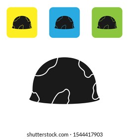 Black Military helmet icon isolated on white background. Army hat symbol of defense and protect. Protective hat. Set icons colorful square buttons. Vector Illustration