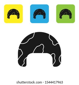 Black Military helmet icon isolated on white background. Army hat symbol of defense and protect. Protective hat. Set icons colorful square buttons. Vector Illustration