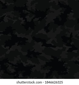 
Black military night camouflage trendy vector seamless print. Hunting background.