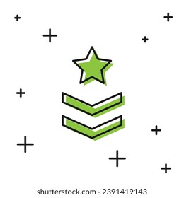 Icono de rango militar negro aislado en fondo blanco. Señal de insignia militar.  Vector