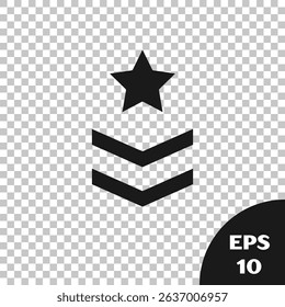 Black Military rank icon isolated on transparent background. Military badge sign.  Vector