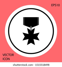 Black Military reward medal icon isolated on red background. Army sign. White circle button. Vector Illustration