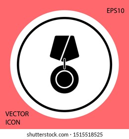 Black Military reward medal icon isolated on red background. Army sign. White circle button. Vector Illustration