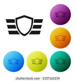 Black Military reward medal icon isolated on white background. Army sign. Set icons colorful circle buttons. Vector Illustration