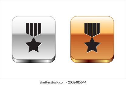 Black Military reward medal icon isolated on white background. Army sign. Silver-gold square button. Vector