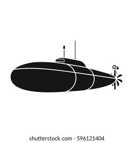 Black military submarine. Boat for swimming under water. Ship and water transport single icon in black style vector symbol stock illustration.