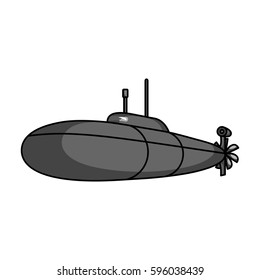 Black military submarine.Boat for swimming under water.Ship and water transport single icon in monochrome style vector symbol stock illustration.