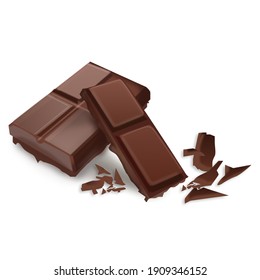 
Black milk chocolate bar with broken pieces and crumbs