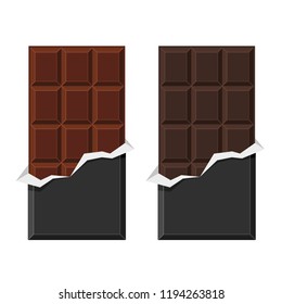 Black and Milk Chocolate Bar Set on White Background. Vector