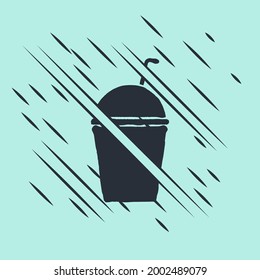 Black Milkshake icon isolated on green background. Plastic cup with lid and straw. Glitch style. Vector Illustration