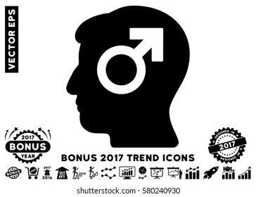 Black Mind Potency icon with bonus 2017 trend symbols. Vector illustration style is flat iconic symbols, white background.