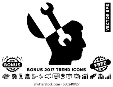 Black Mind Wrench Tools pictogram with bonus 2017 trend pictures. Vector illustration style is flat iconic symbols, white background.