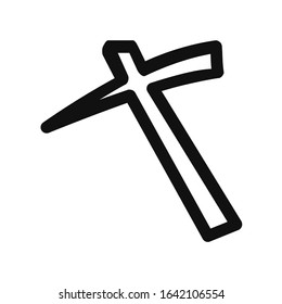 Black mine pickaxe thick line vector icon. Mining equipment isolated on white background