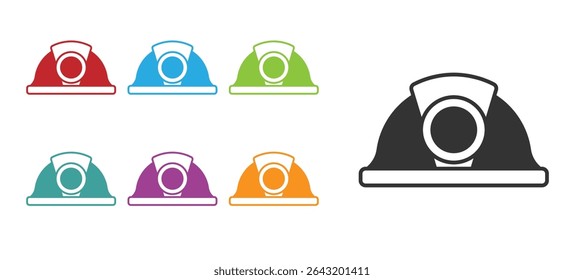 Black Miner helmet icon isolated on white background. Set icons colorful. Vector