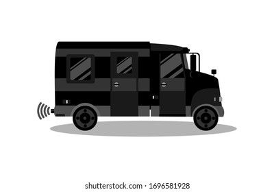 Black mini truck in a flat style. Isolated color vector illustration