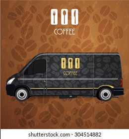 black Mini Van Corporate identity Menu Restaurant Background coffee beans brow