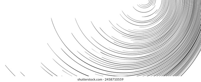 Black minimal circular abstract dynamic lines isolated on bright background. Futuristic technology banner concept. Vector illustration