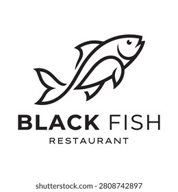 Black minimal and creative logo of fish restaurant