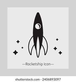 Black minimal flat rocket ship vector icon