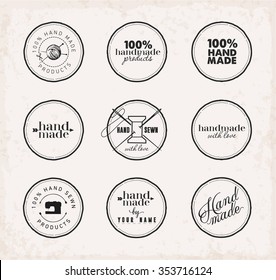 Black Minimal Hand Made and Home Made Badge Set on Grungy Background