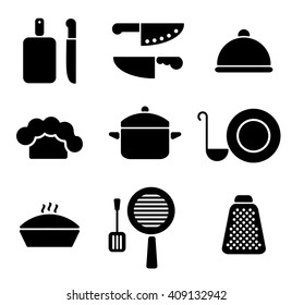 Black minimal kitchen cookware icon set design