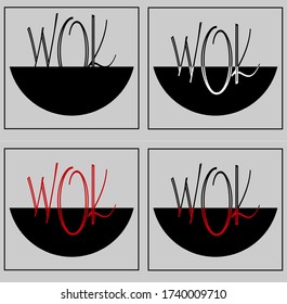 black minimal lettering of asian food logo in wok pan creative