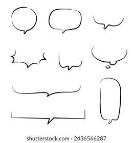 Black minimal line speech bubble balloon, icon sticker memo keyword planner text box banner, flat vector illustration design isolated