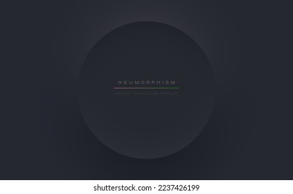 Banner de vectores de estilo neumorfismo mínimo negro. Fondo Círculo Futurista. Diseño de interfaz UX de interfaz de usuario neumórfica