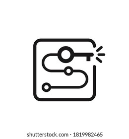 schwarze minimale Route wie Questpunkte. Konzept des einfachen Weges zu Wissen oder Erkenntnis und Weg zu leichter Entdeckung. flacher Trend moderne quiz logotype grafische Design einzeln. Vektorgrafik