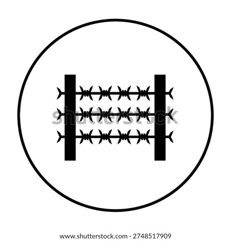 Black minimalist barbed wire symbol in circle on white background representing security and confinement