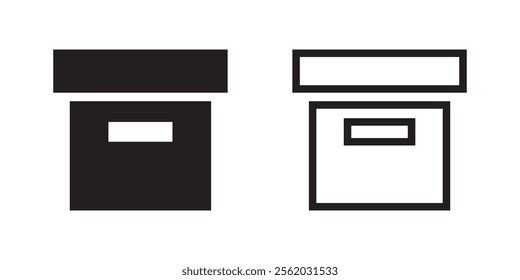 Black minimalist box icons with rectangular cutouts, isolated on a white background.