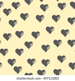 Black minimalist heart seamless pattern for nursery wallpaper. Set of isolated funny cute decorative symbols and elements. Chess grid order pattern.