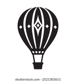 Black Minimalist hot Air Balloon Silhouette Vector Icon on White Background