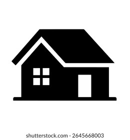 Black minimalist house icon vector illustration on white background, perfect for real estate websites or home-related app designs.