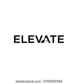 Diseño de logotipo minimalista negro con la palabra elevate con una silueta de montaña que reemplaza la letra a