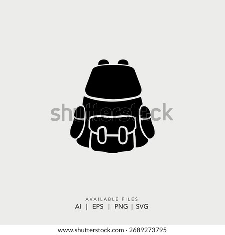 Black minimalist rucksack vector icon for app UI, Monochrome flat design school bag pictogram isolated