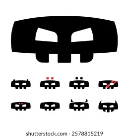 Black minimalist skull mask with variations, symbolizing anonymity, secrecy, and cyber warfare. A dark and mysterious icon perfect for hacking, anonymity, underground culture, and digital security the