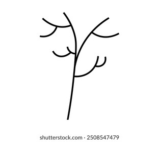 Ícone preto do ramo de árvore minimalista, simples e abstrato, simboliza a natureza, o crescimento e a simplicidade.