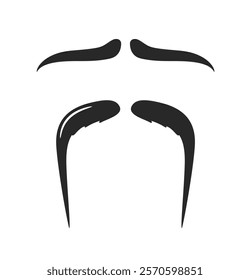 Black minimalist vector design of stylized eyebrows and mustache on a white background. Creative concept for facial hair, fashion, and grooming styles. Vector illustration.