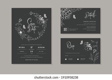 Black Minimalist Wedding Invitation Set