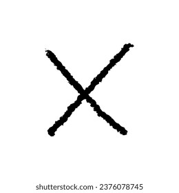 Cruz minimalista negra aislada en fondo blanco. Elemento vector dibujado a mano Doodle, gráfico, lista de verificación.