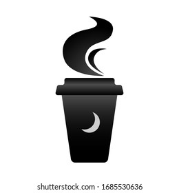Black minimalistic cup of hot steaming coffee