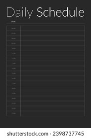 Black minimalistic daily schedule planner notebook page. Modern Business organizer with notes and goals. planner page template. . Weekly schedule page.