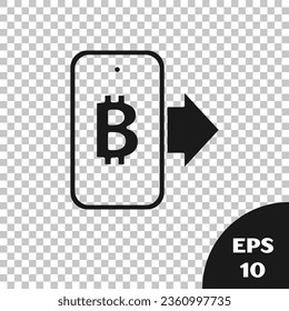 Black Mining bitcoin from mobile icon isolated on transparent background. Cryptocurrency mining, blockchain technology service.  Vector