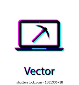 Black Mining concept with laptop and pickaxe icon isolated on white background. Blockchain technology, cryptocurrency mining, digital money market. Vector Illustration
