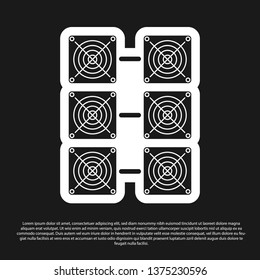 Black Mining farm icon isolated on black background. Cryptocurrency mining, blockchain technology, bitcoin, digital money market, cryptocoin wallet. Vector Illustration