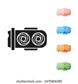 Black Mining farm icon isolated on white background. Cryptocurrency mining, blockchain technology, digital money market, cryptocoin wallet. Set icons colorful. Vector Illustration