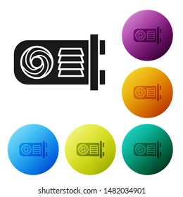 Black Mining farm icon isolated on white background. Cryptocurrency mining, blockchain technology, bitcoin, digital money market, wallet. Set icons colorful circle buttons. Vector Illustration