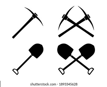 Black mining tools vector set